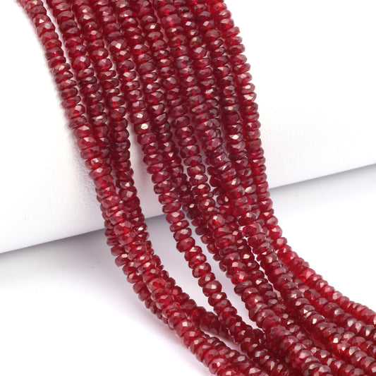 Red Ruby 3mm Hand Faceted Rondelles Bead Strand