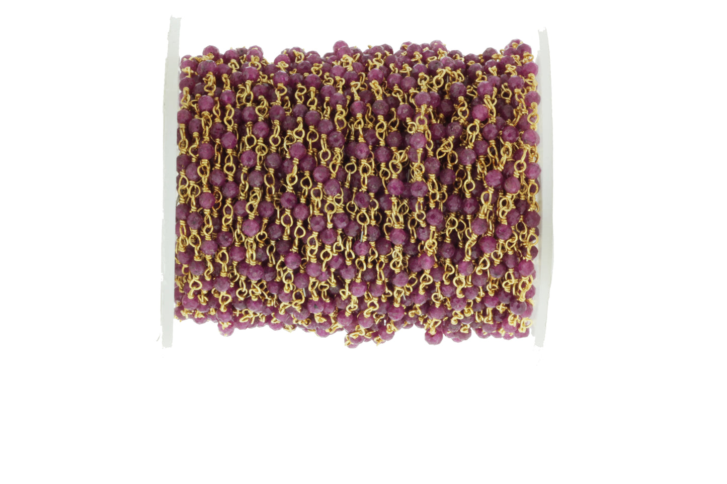 Red Ruby 2.5mm Faceted Rounds Rosary Chain Sterling Silver with Gold Plating Wire Wrap Chain by the Foot