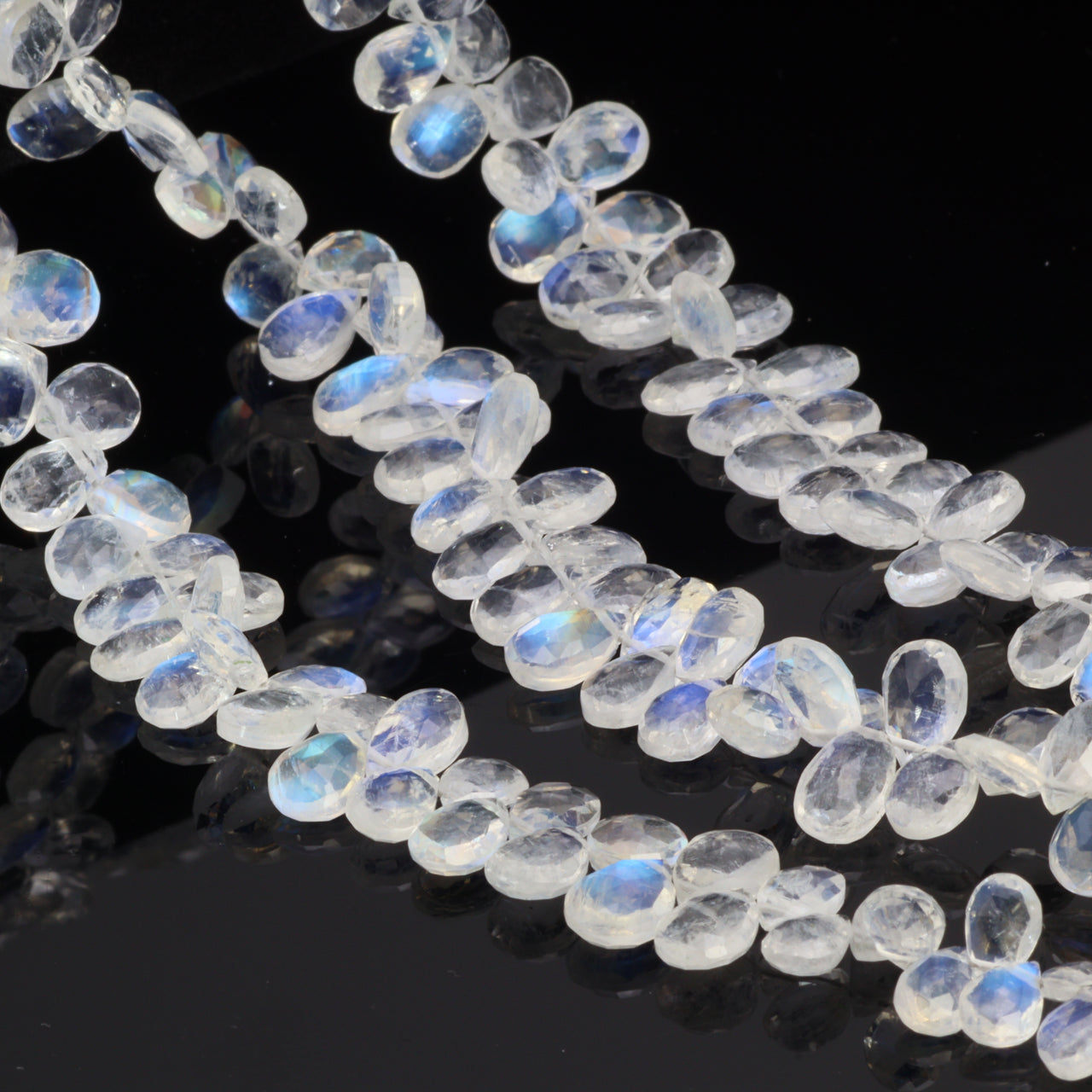 AAA Blue Rainbow Moonstone 7x5mm Faceted Pear Shaped Briolettes