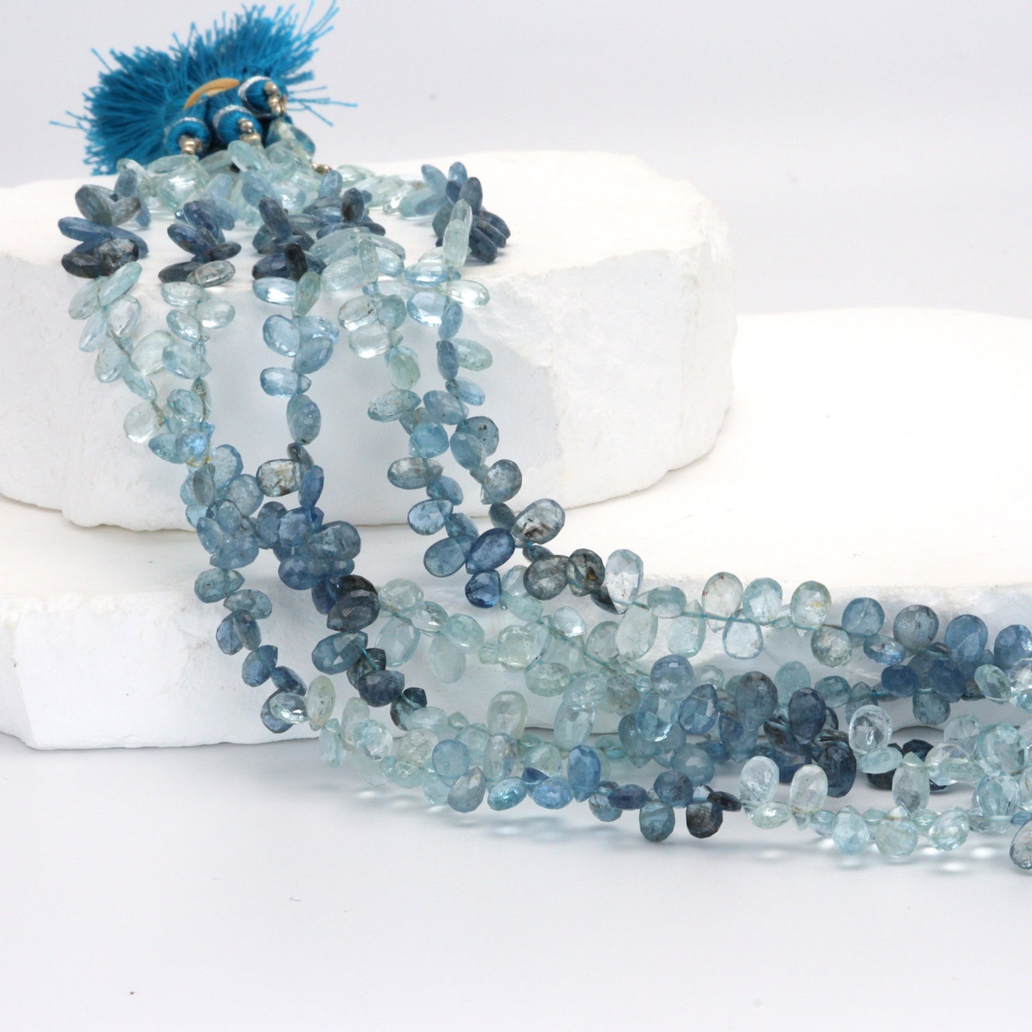 Blue Moss Aquamarine 6x4mm Faceted Pear Shaped Briolettes
