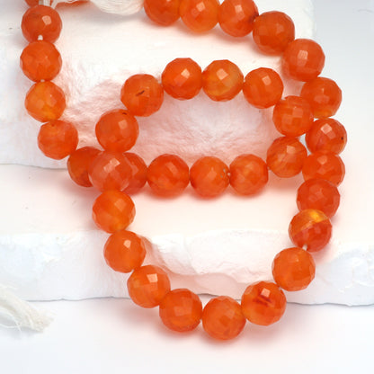 Orange Carnelian 10mm Faceted Rounds Bead Strand