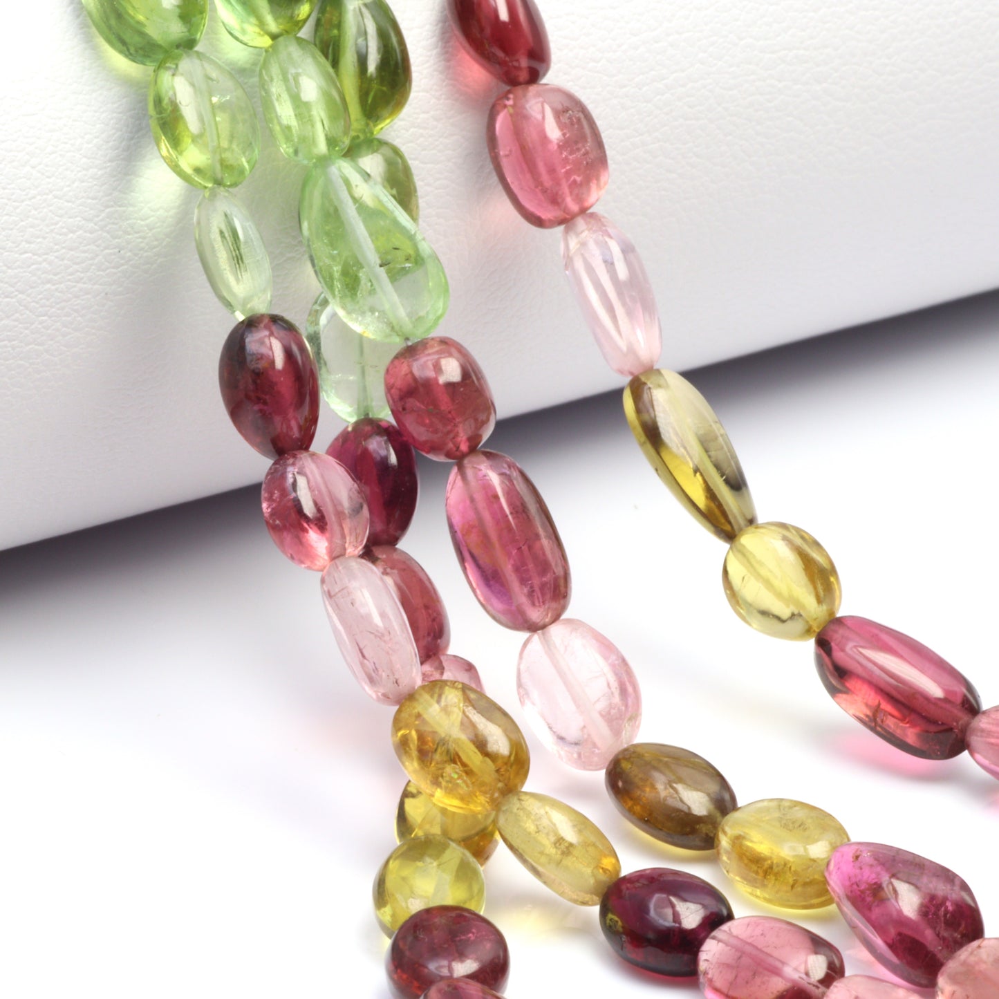 Watermelon Tourmaline 8x5mm - 9x6mm Smooth Ovals Bead Strand