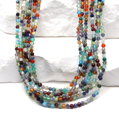 Rainbow Multi Semi Precious 2mm Faceted Rounds Bead Strand