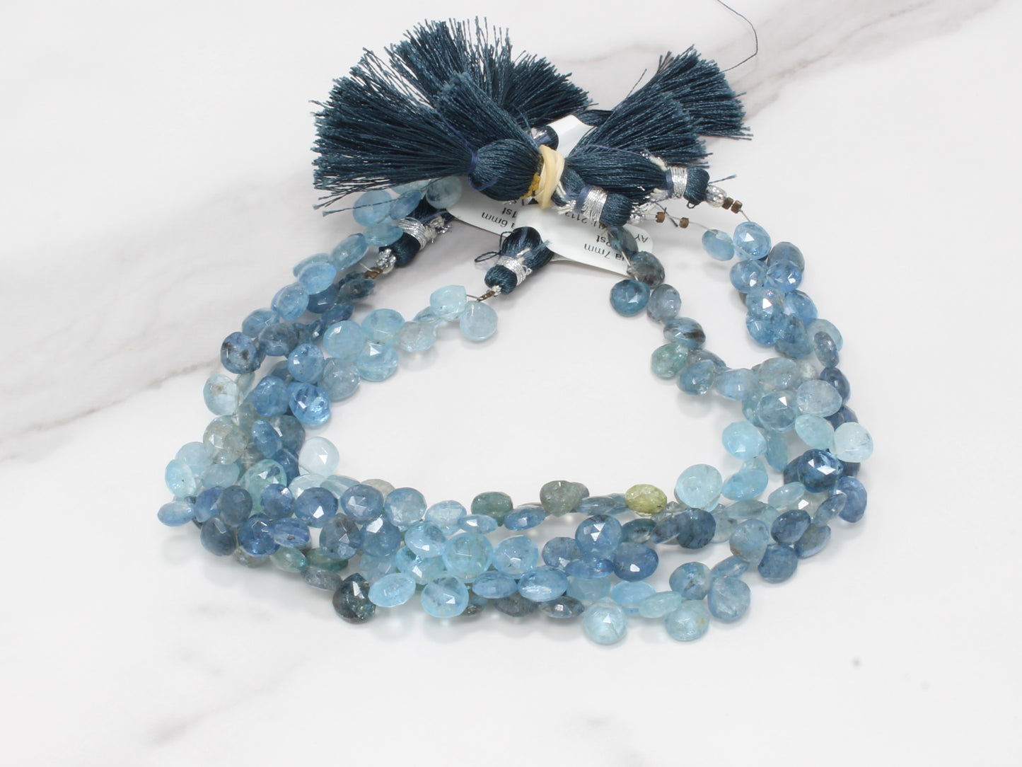 Blue Moss Aquamarine 6mm Faceted Heart Shaped Briolettes