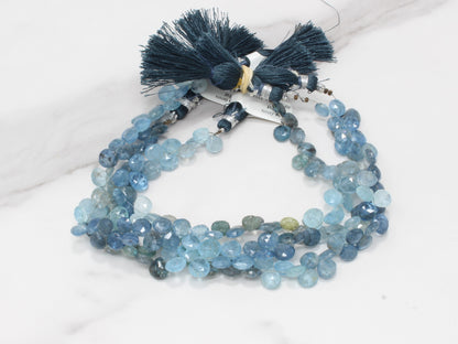 Blue Moss Aquamarine 6mm Faceted Heart Shaped Briolettes