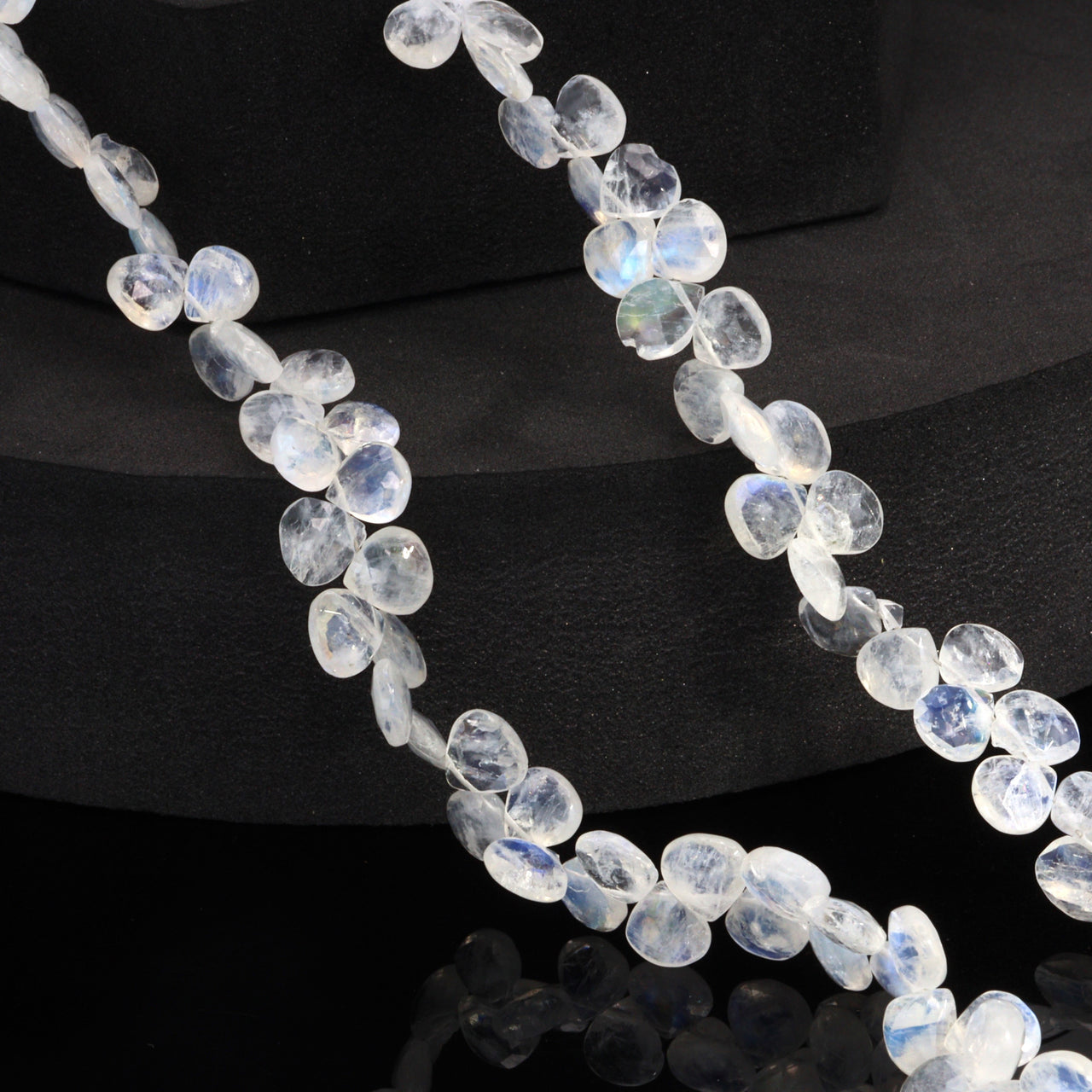 Blue Rainbow Moonstone 7mm Faceted Heart Shaped Briolettes