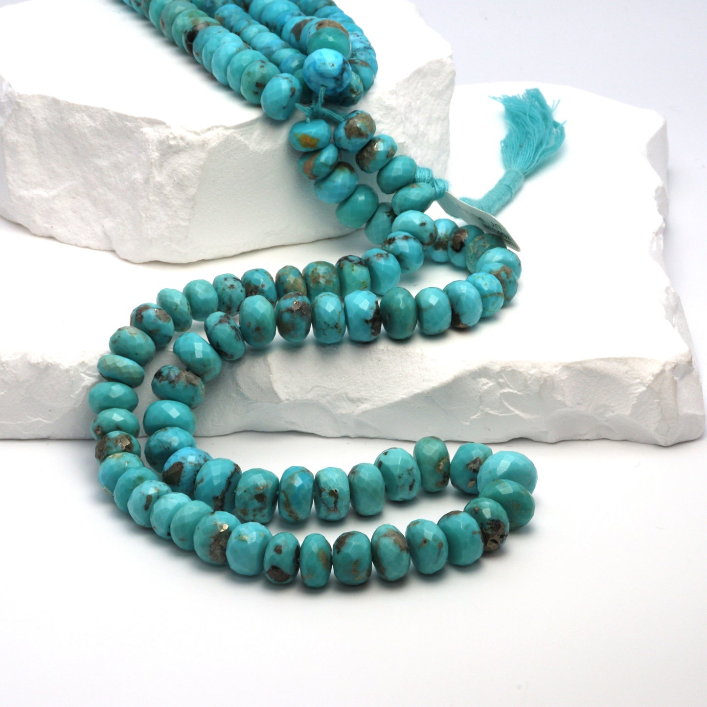 Natural Blue Turquoise 9mm Faceted Rondelles