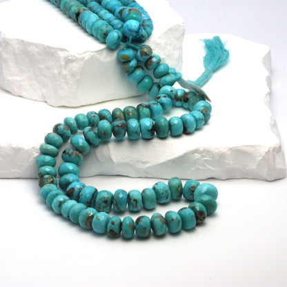 Natural Blue Turquoise 9mm Faceted Rondelles