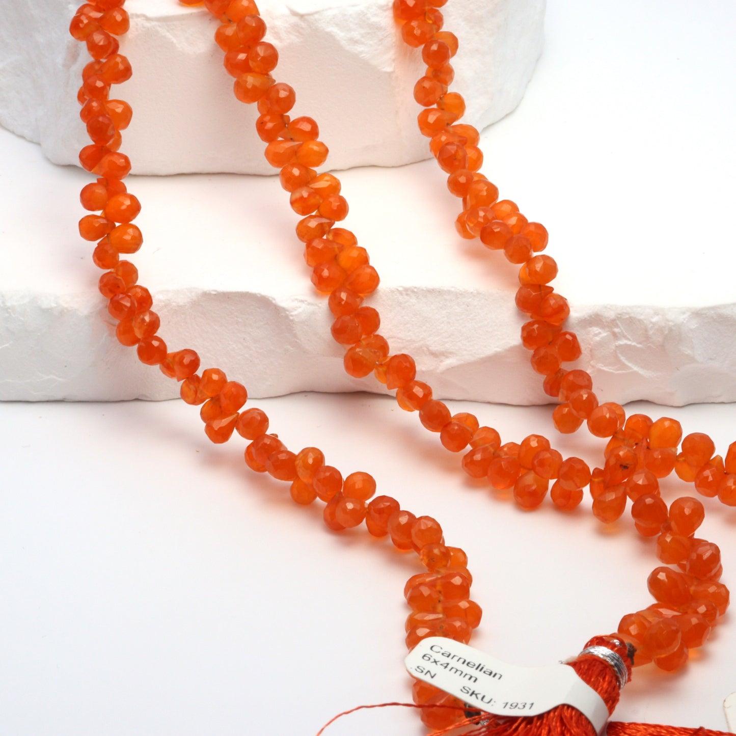 Orange Carnelian 6x4mm Faceted Teardrop Briolettes Bead Strand