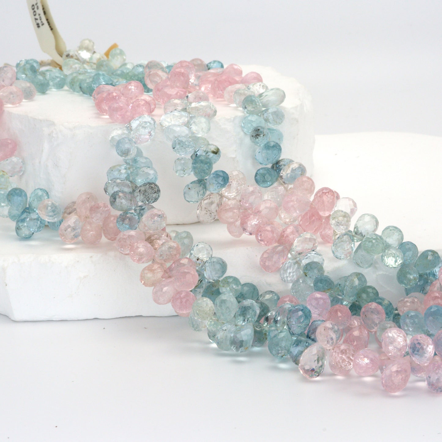 Ombre Aquamarine and Morganite 8x5mm Faceted Teardrop Briolettes