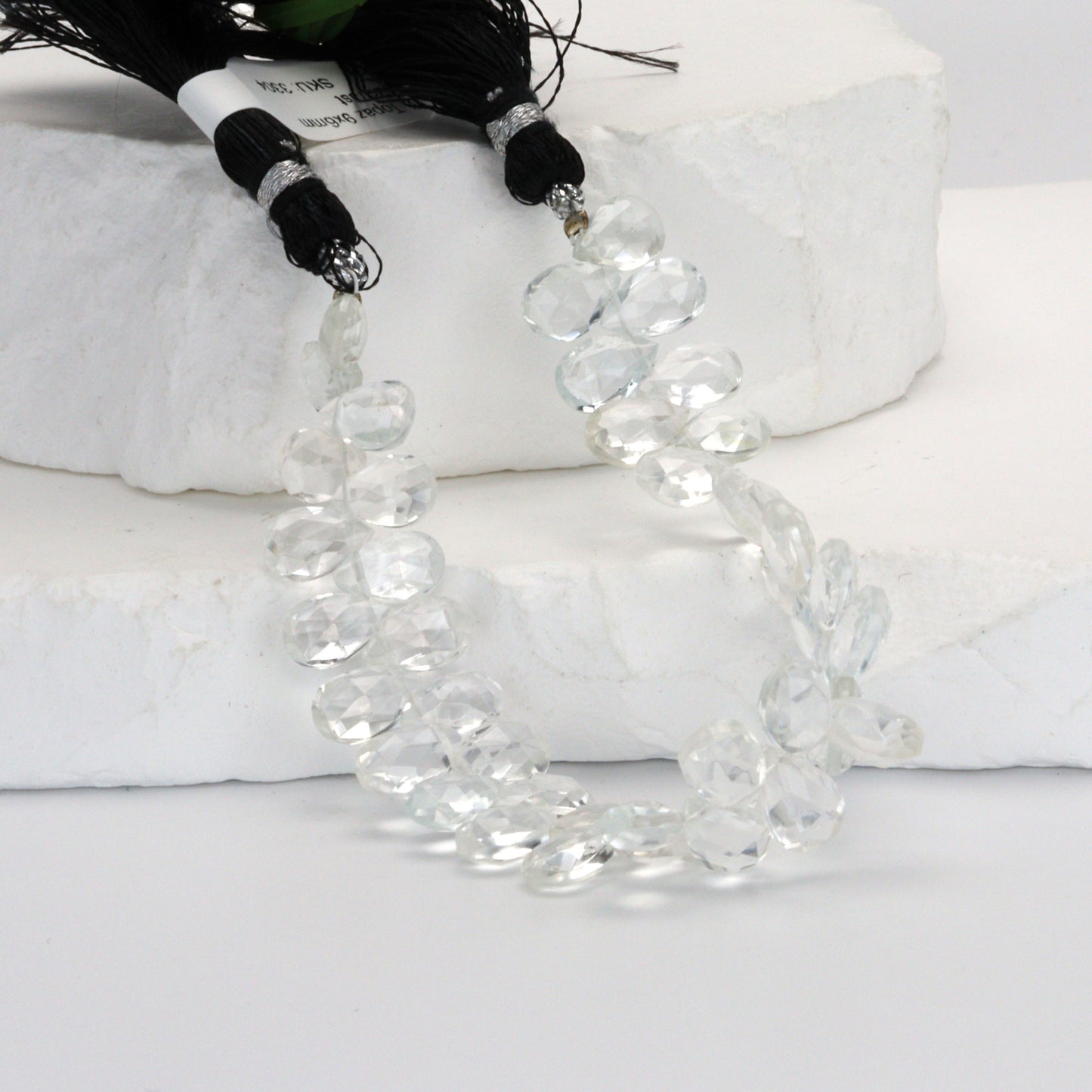 White Topaz 9x6mm Faceted Pear Shaped Briolettes Bead Strand