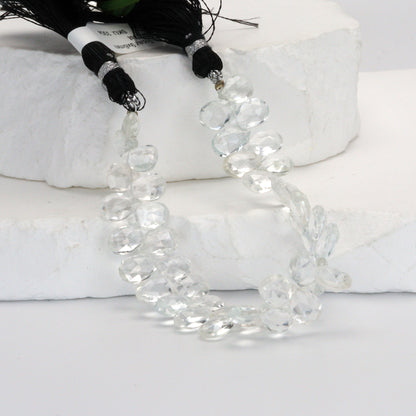 White Topaz 9x6mm Faceted Pear Shaped Briolettes Bead Strand