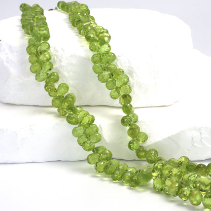 Green Peridot 7x4mm Faceted Teardrop Briolettes