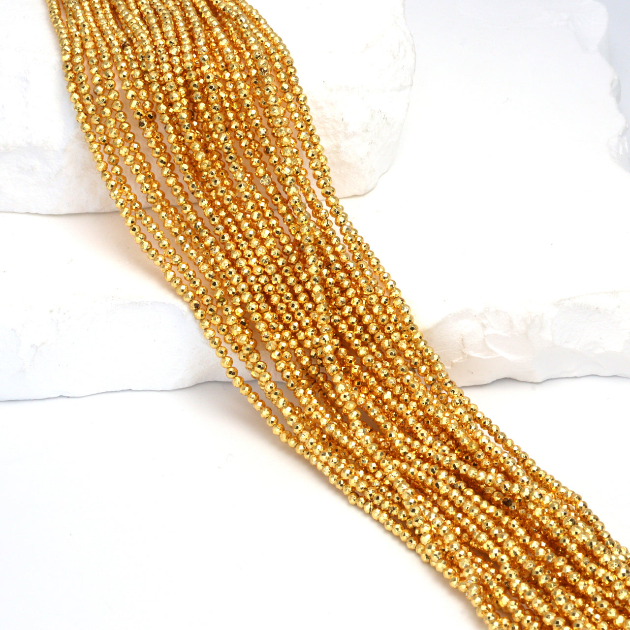 Gold Plated Pyrite 2mm Faceted Rounds Bead Strand