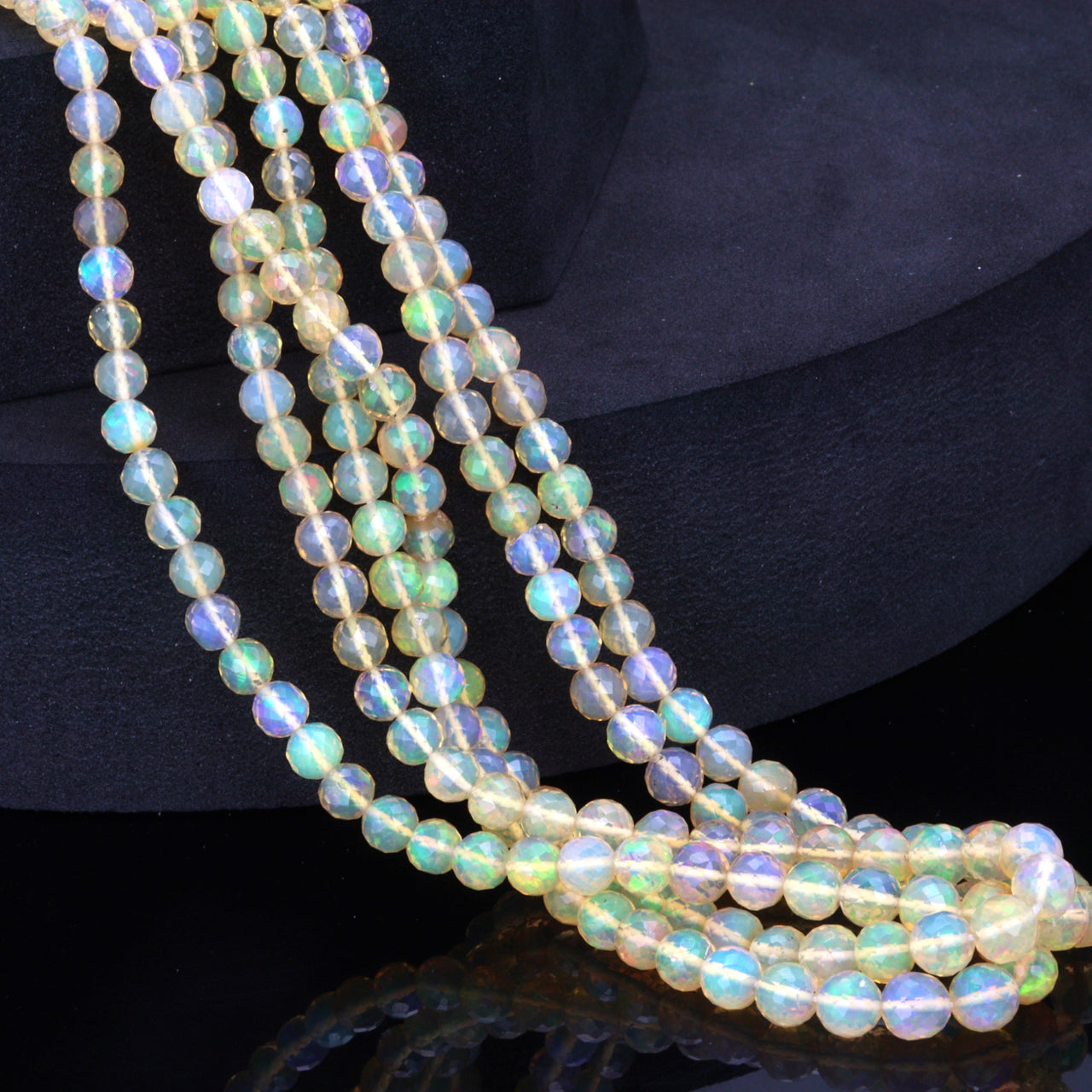 Yellow Ethiopian Opal 4mm - 5mm Hand Faceted Rounds Bead Strand