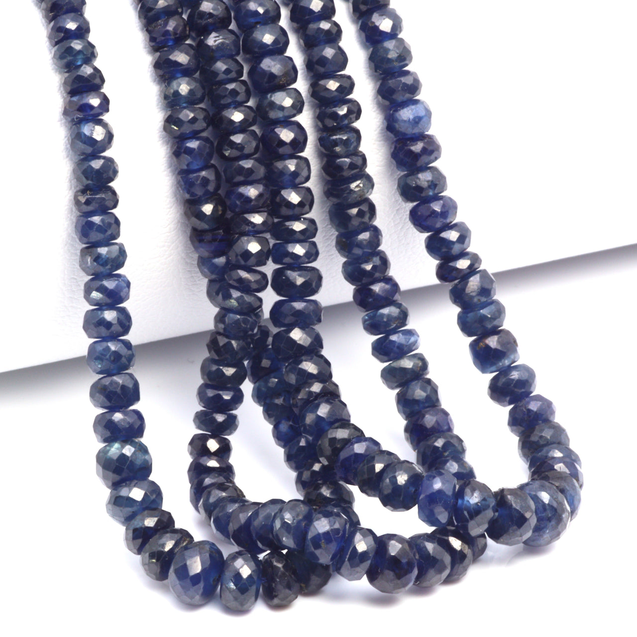 Navy Blue Sapphire 4mm - 5mm Hand Faceted Rondelles Bead Strand