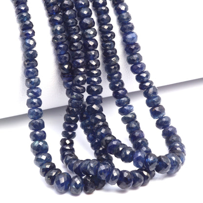 Navy Blue Sapphire 4mm - 5mm Hand Faceted Rondelles Bead Strand