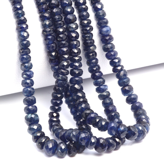 Navy Blue Sapphire 4mm - 5mm Hand Faceted Rondelles Bead Strand