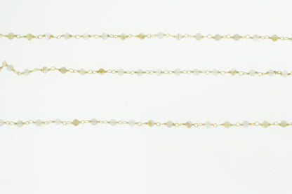 Golden Rutilated Quartz 3mm Faceted Rounds Rosary Chain Sterling Silver with Gold Plating Wire Wrap Chain by the Foot