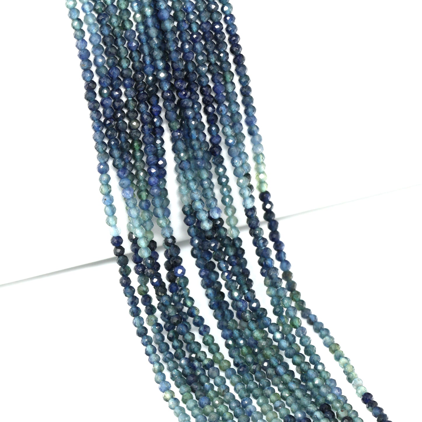 Ombre Blue and White Sapphire 2mm Faceted Rounds Bead Strand