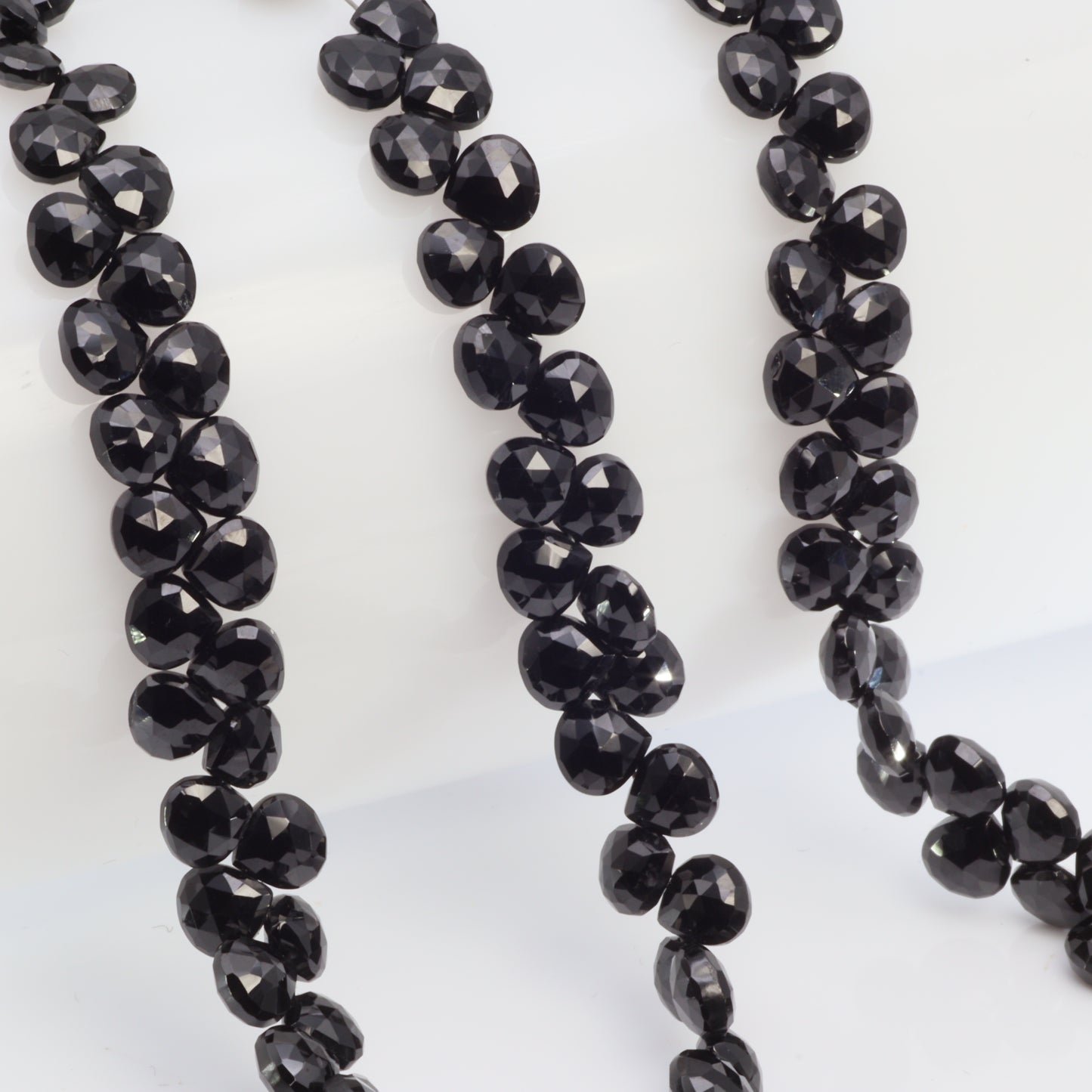 Black Spinel 5mm Faceted Heart Shaped Briolettes Bead Strand