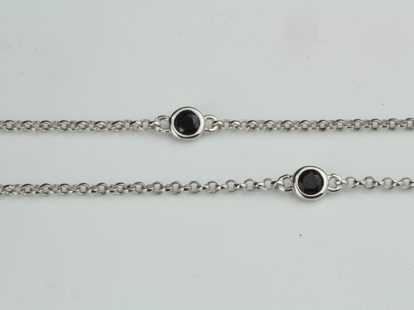 By the Yard Station Necklace with Floating Bezel Black Spinel Sterling Silver 36 inch