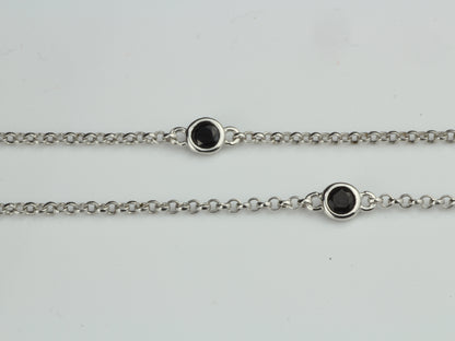 By the Yard Station Necklace with Floating Bezel Black Spinel Sterling Silver 36 inch