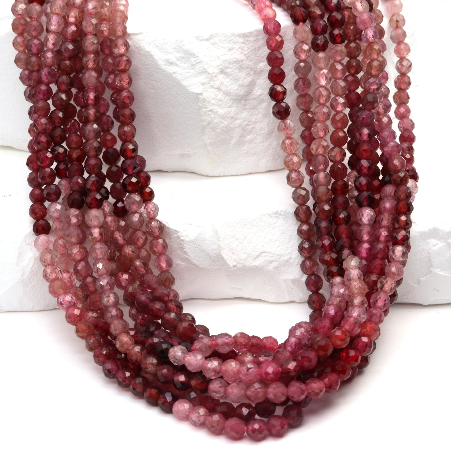 Ombre Pink and Red Spinel 3.5mm Faceted Rounds Bead Strand