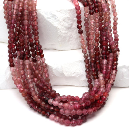 Ombre Pink and Red Spinel 3.5mm Faceted Rounds Bead Strand