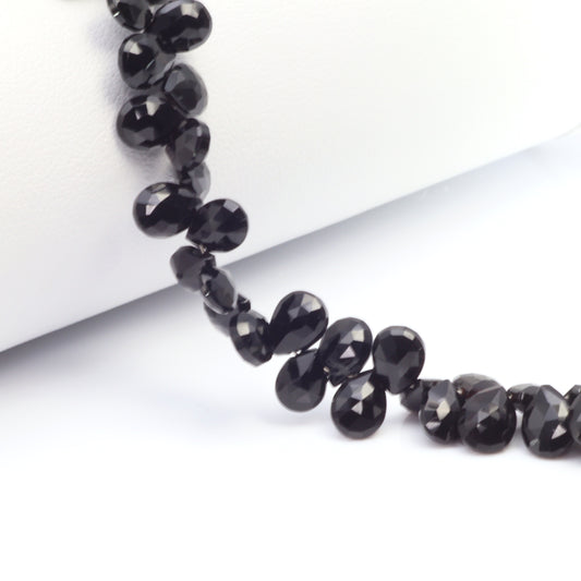 Black Spinel 7x4mm Faceted Pear Shaped Briolettes Bead Strand