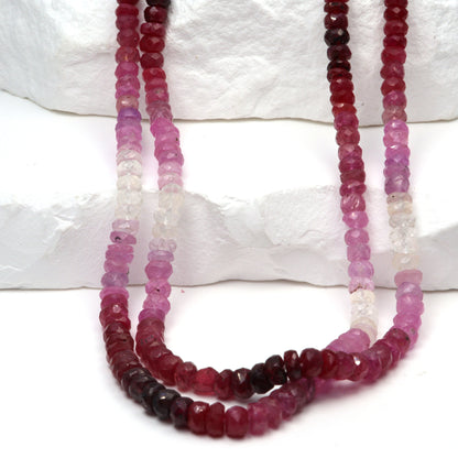 Ombre Red and Pink Ruby 4mm Hand Faceted Rondelles Bead Strand