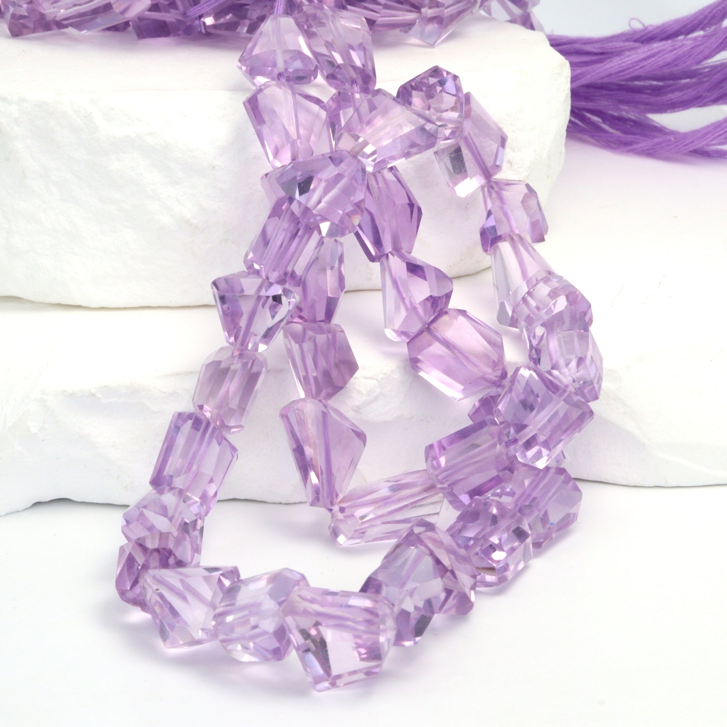 Pink Amethyst 14x7mm - 18x12mm Faceted Nuggets Bead Strand