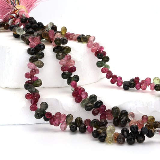 Watermelon Tourmaline 6x4mm Faceted Teardrop Briolettes
