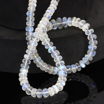 AA Blue Rainbow Moonstone 6.5mm - 9.5mm Faceted Rondelles Bead Strand