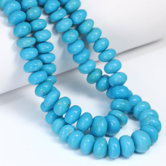 Sleeping Beauty Turquoise 7mm – 10mm Smooth Rondelles Bead Strand