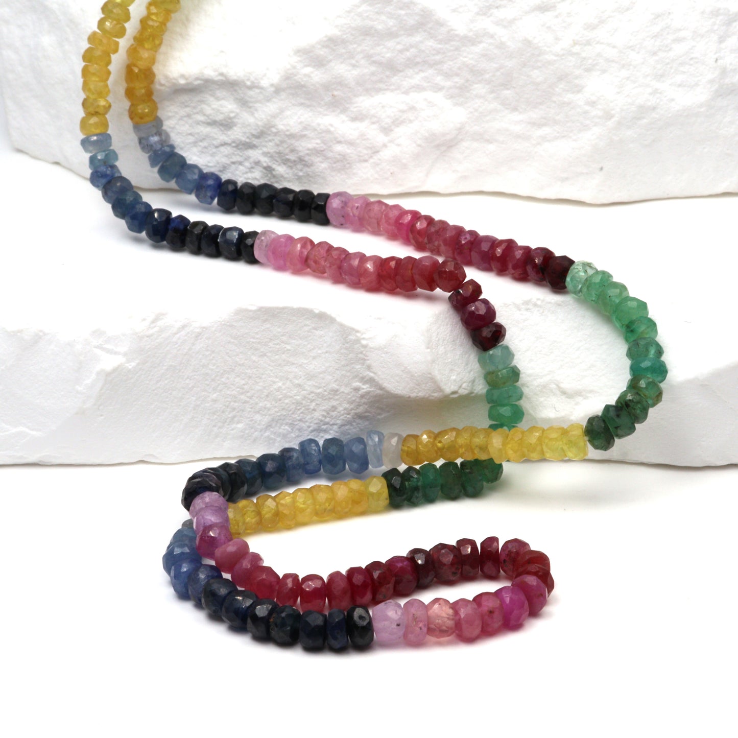 Rainbow Multi Ruby, Emerald, and Sapphire 3.5mm Faceted Rondelles