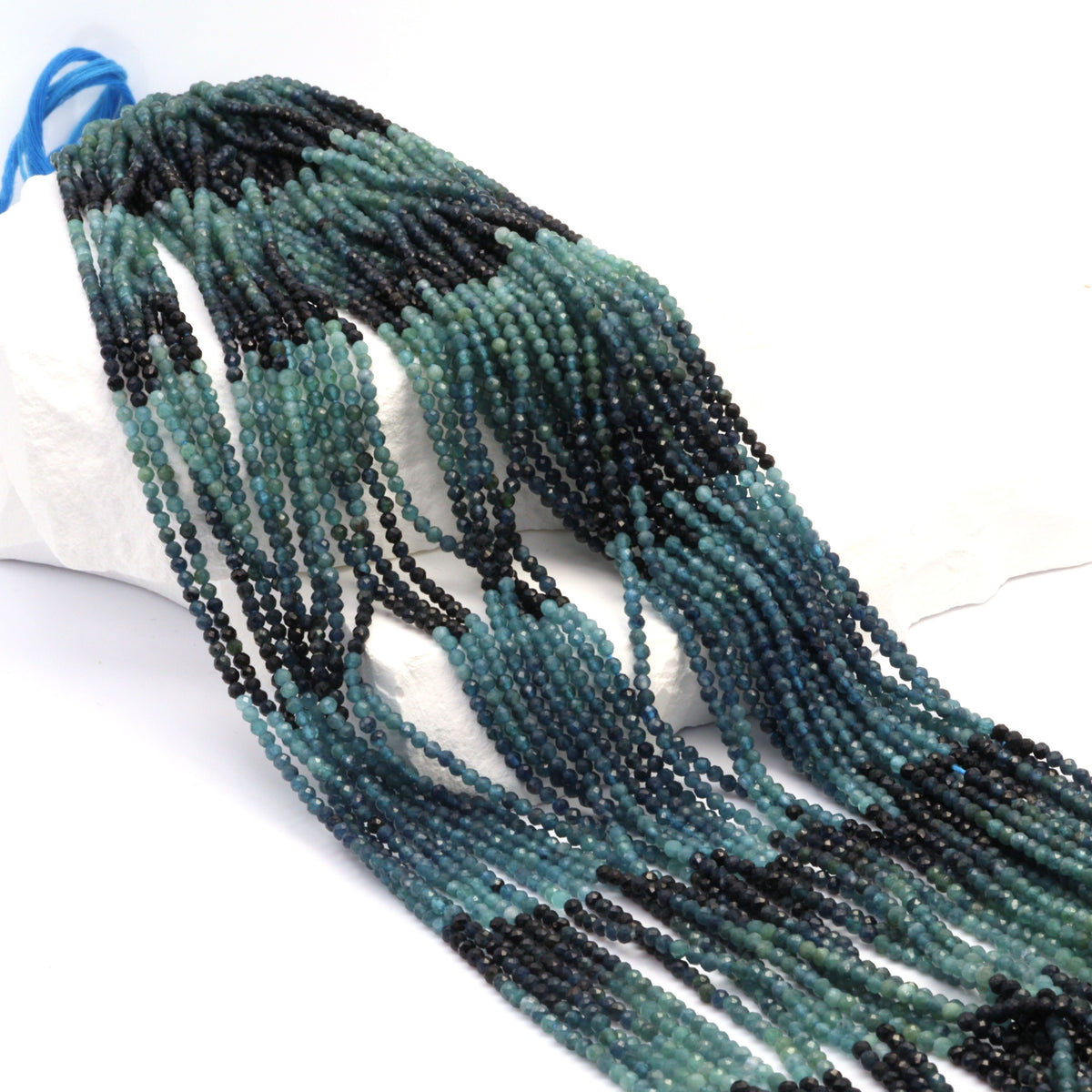 Ombre Blue Tourmaline 2mm Faceted Rounds Bead Strand