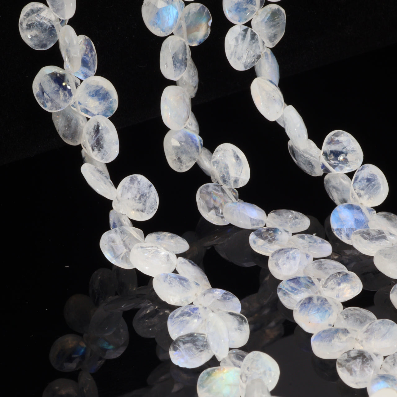 Blue Rainbow Moonstone 7mm Faceted Heart Shaped Briolettes