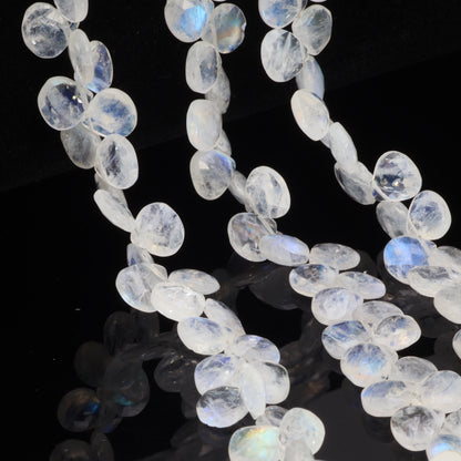 Blue Rainbow Moonstone 7mm Faceted Heart Shaped Briolettes