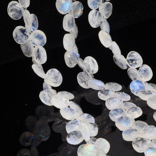 Blue Rainbow Moonstone 7mm Faceted Heart Shaped Briolettes