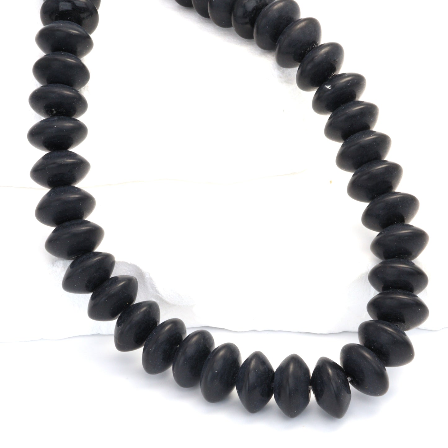 Matte Black Onyx 12mm German Cut Smooth Rondelles