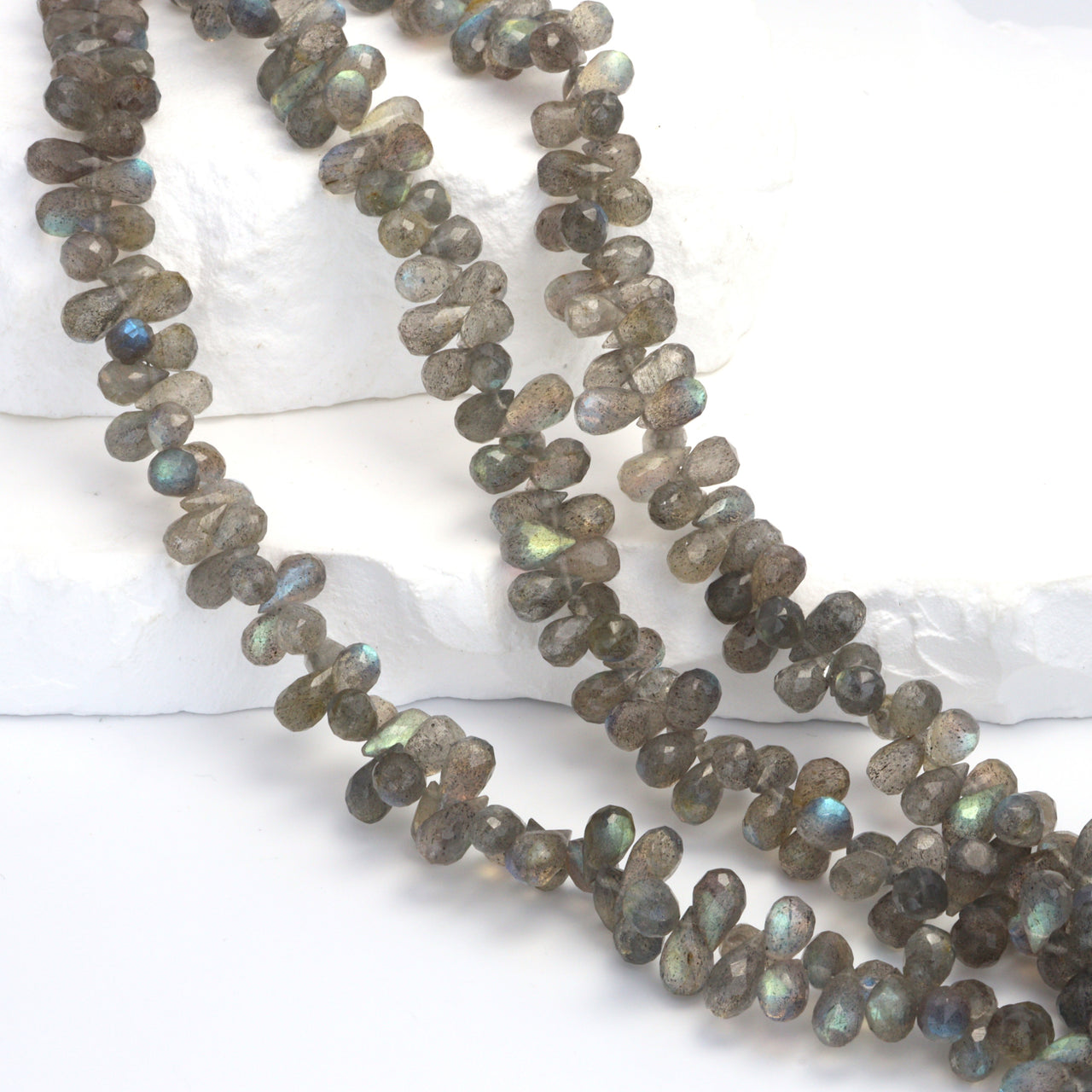 Blue Labradorite 7x4mm Faceted Teardrop Briolettes Bead Strand