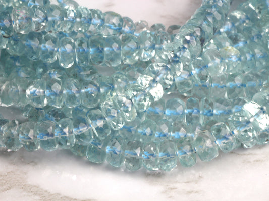 Blue Aquamarine 4.5mm Faceted Rondelles