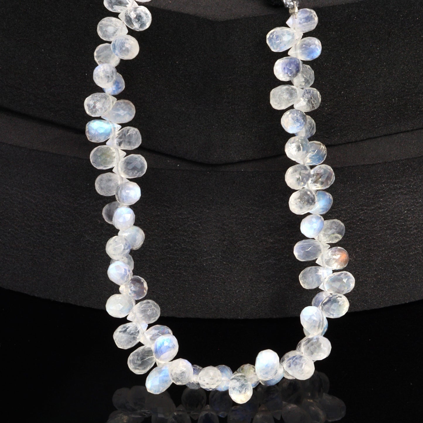 AA Blue Rainbow Moonstone 6x4mm Faceted Teardrop Briolettes Bead Strand
