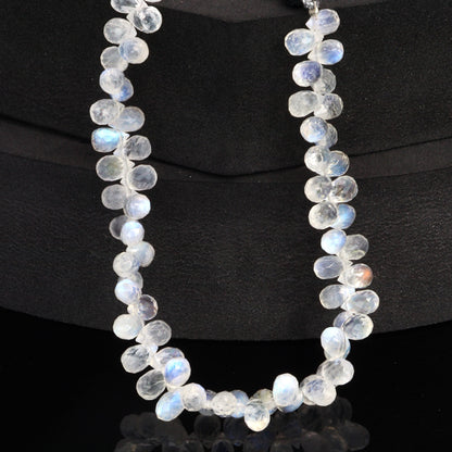 AA Blue Rainbow Moonstone 6x4mm Faceted Teardrop Briolettes Bead Strand