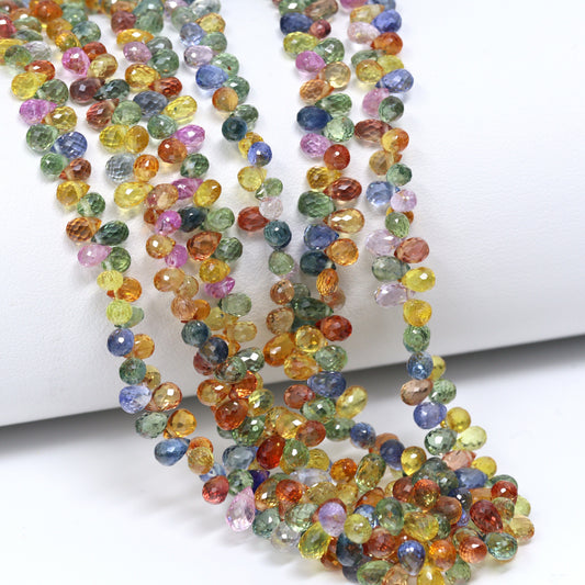 Multi Sapphire 5x3mm Faceted Teardrop Briolettes Bead Strand