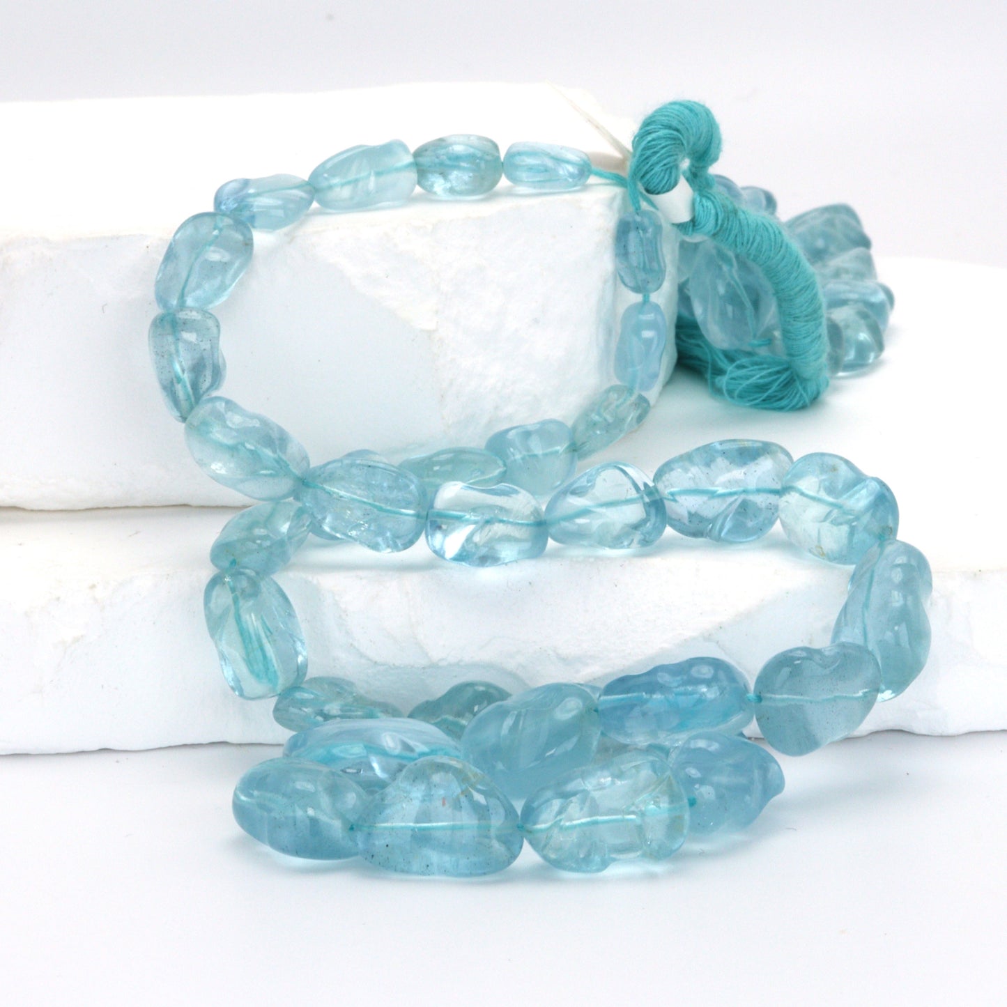 AA Blue Aquamarine 14x10mm - 15x11mm Smooth Nuggets Bead Strand