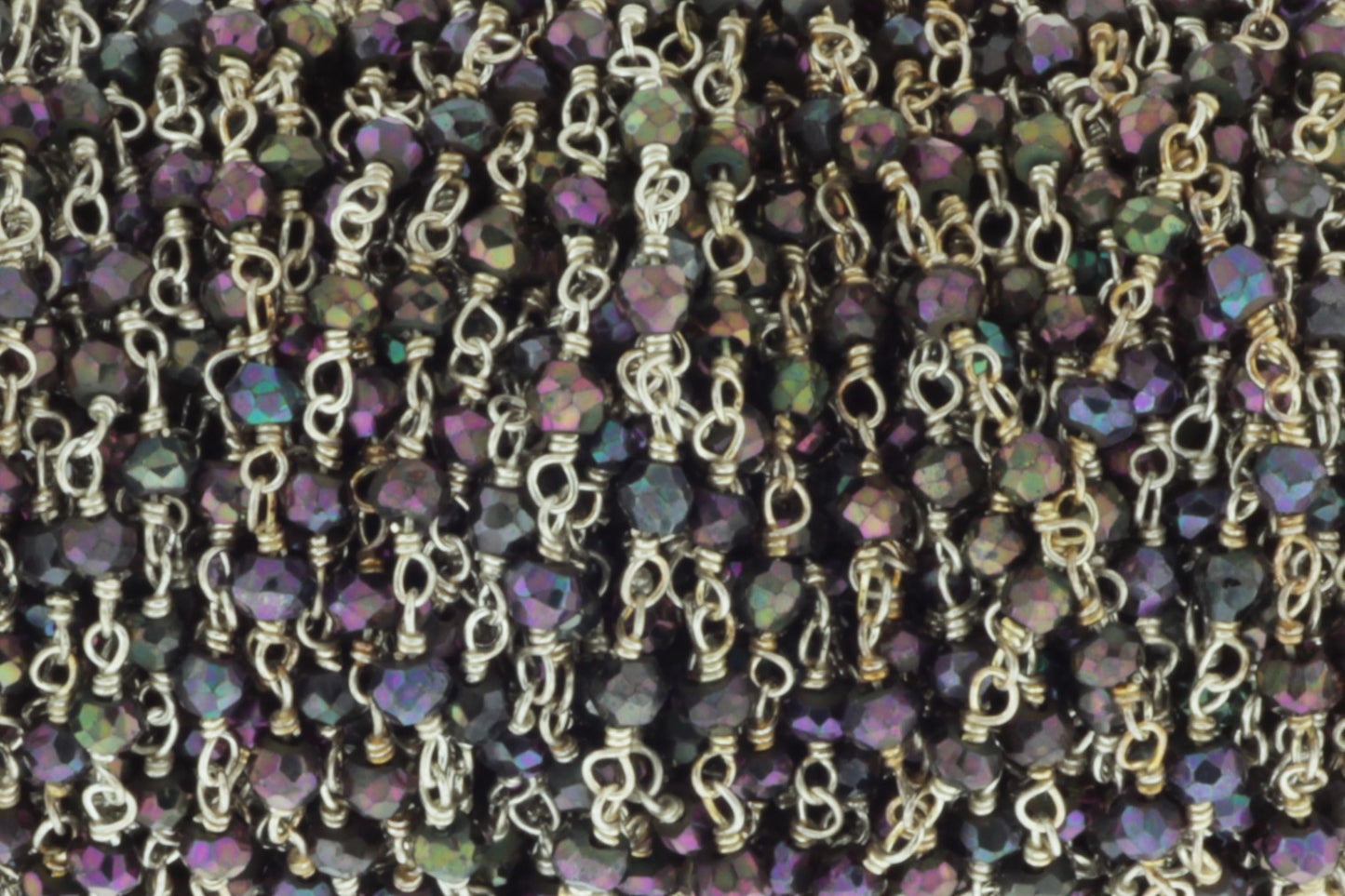 Purple Coated Black Spinel 3mm Faceted Rondelles Rosary Chain Sterling Silver Wire Wrap Chain by the Foot