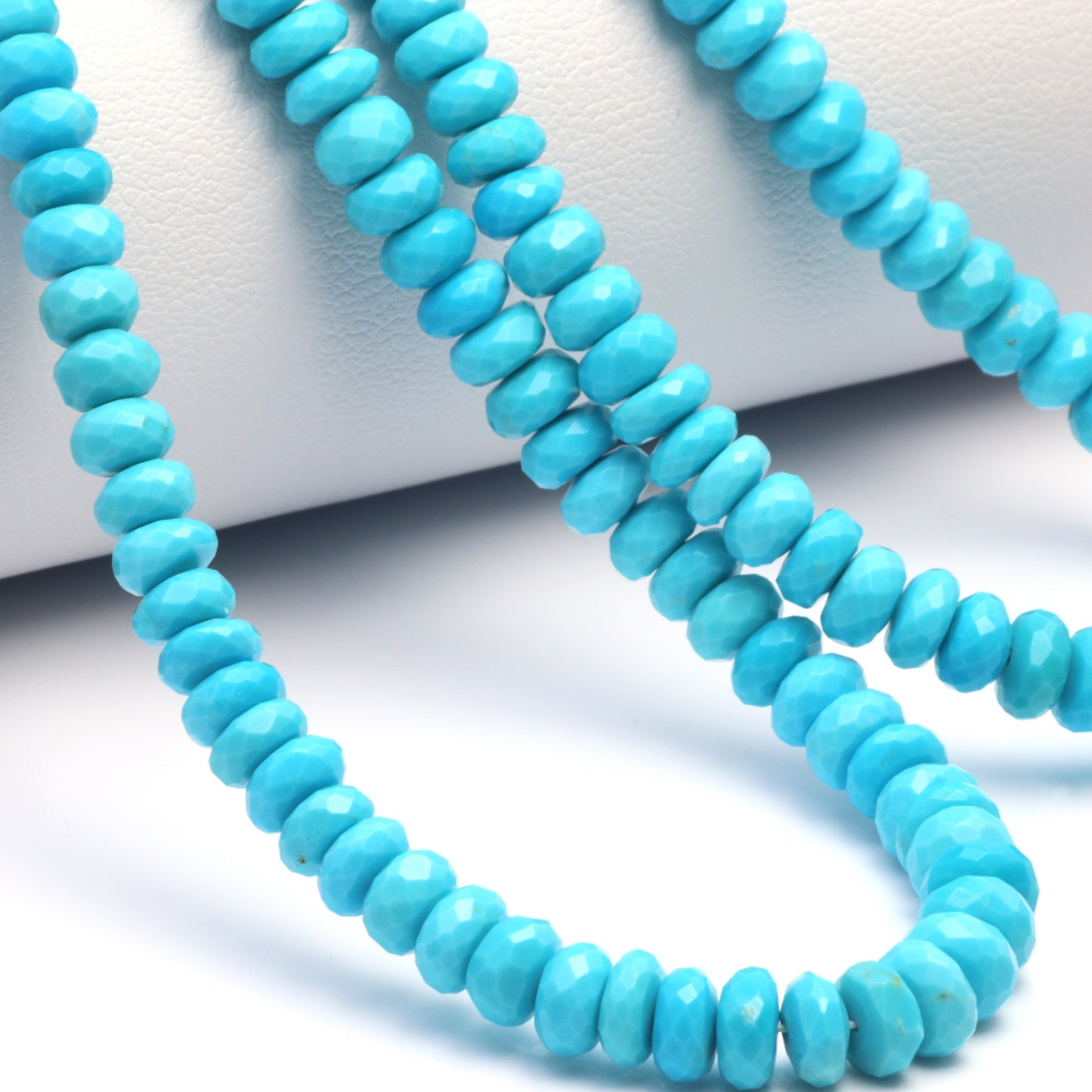 Natural Blue Turquoise 4mm - 6mm Hand Faceted Rondelles Bead Strand