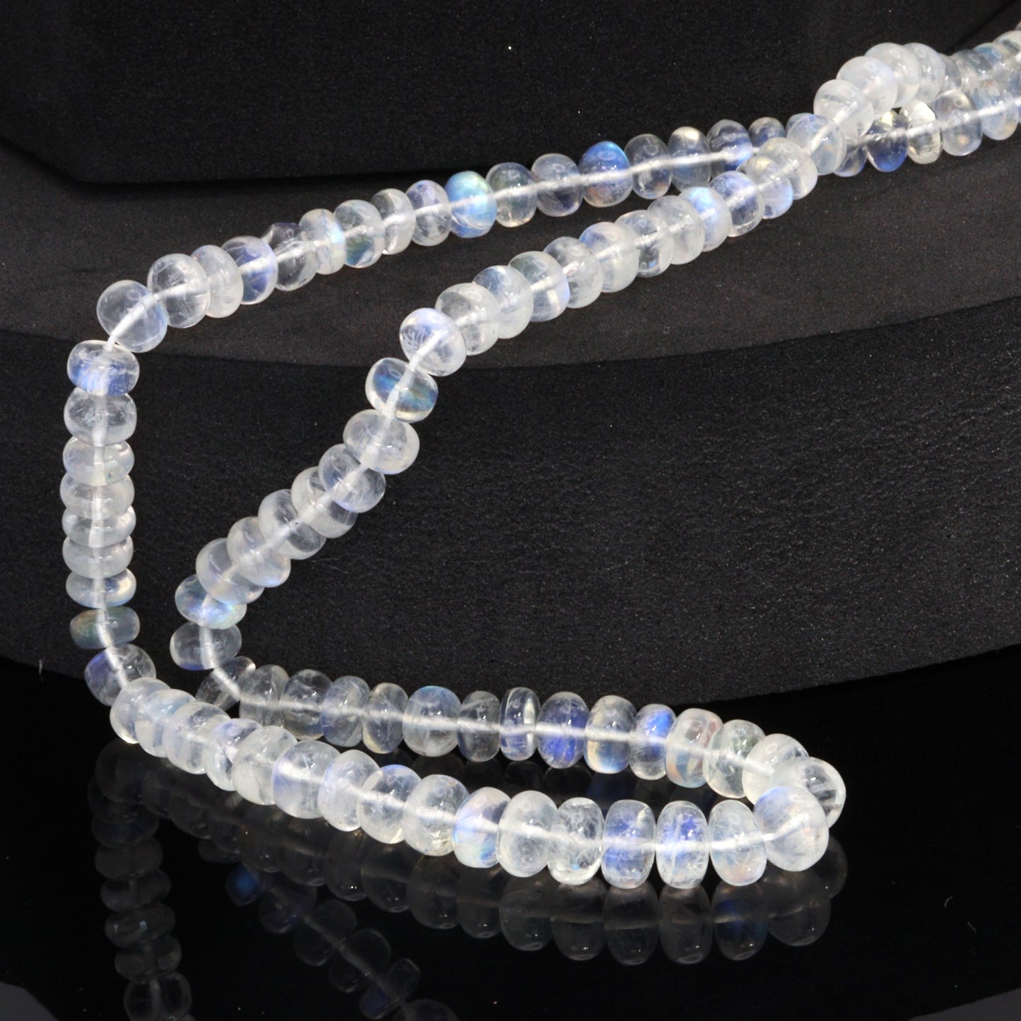 AA Blue Rainbow Moonstone 6mm - 7mm Smooth Rondelles Bead Strand